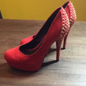 Kelsi Dagger Red Suede Teya Studded Platform Heel